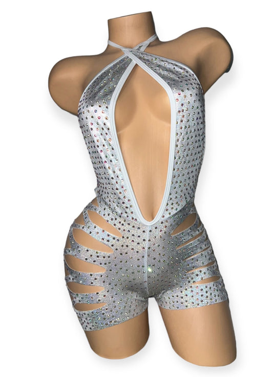 Silver Cut Shorts Bodysuit