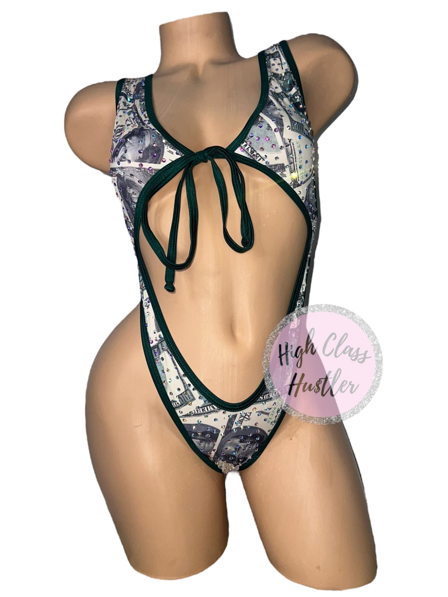 Money Print Front Tie One Piece