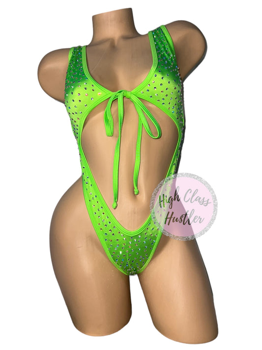 Neon Green Front Tie One Piece