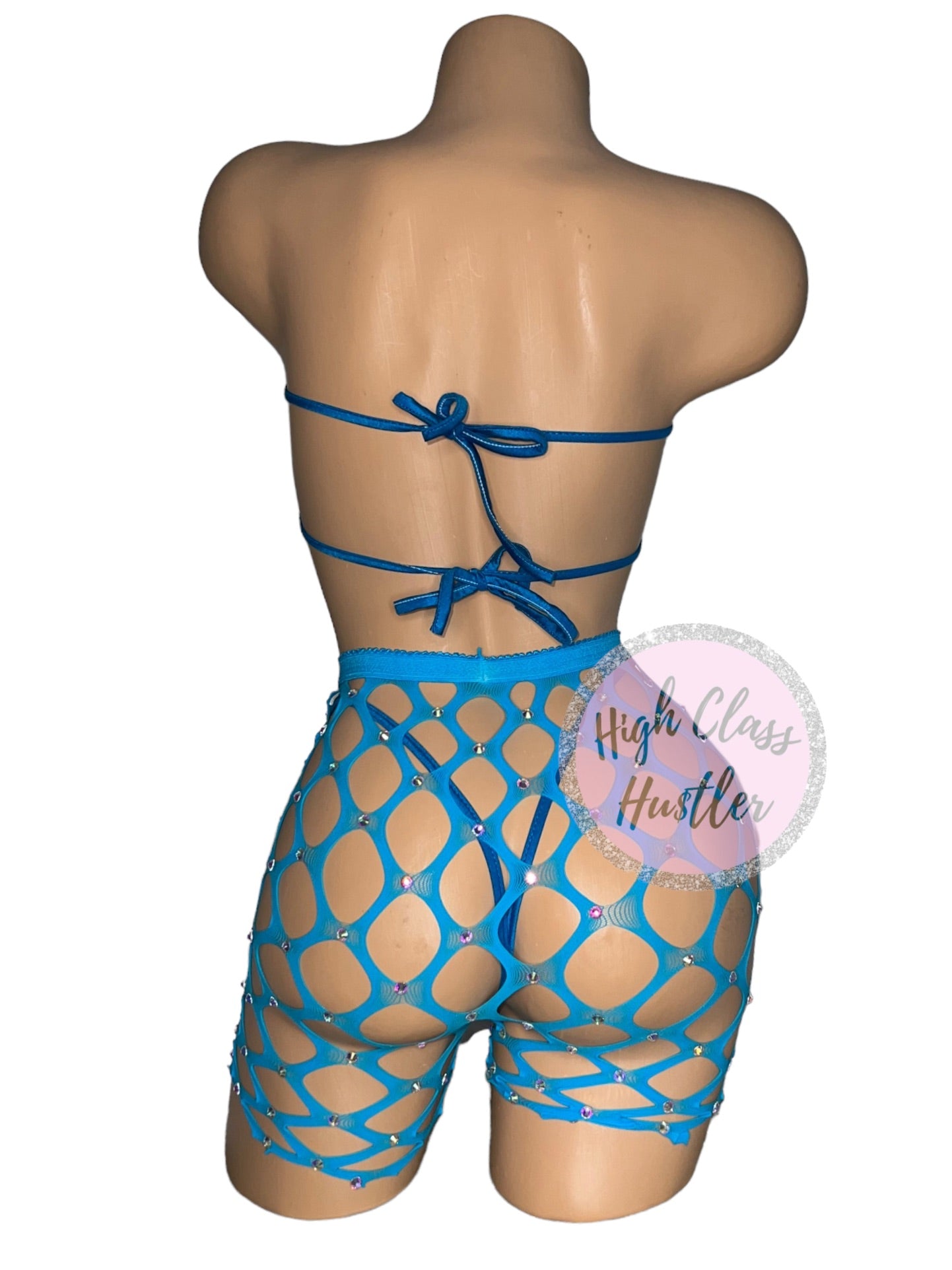 Turquoise Fishnet Shorts Set