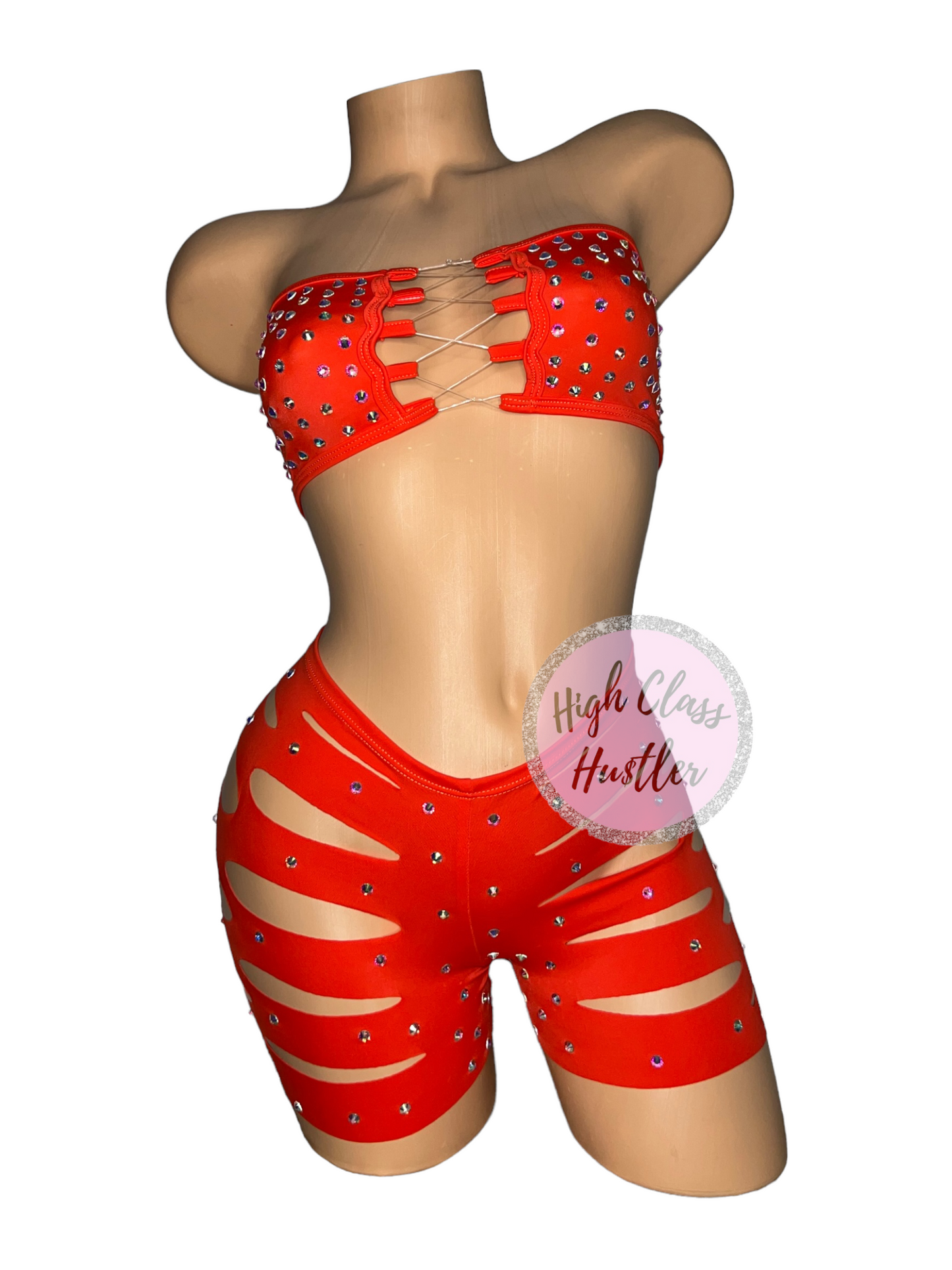 Red Orange Cut Shorts Set