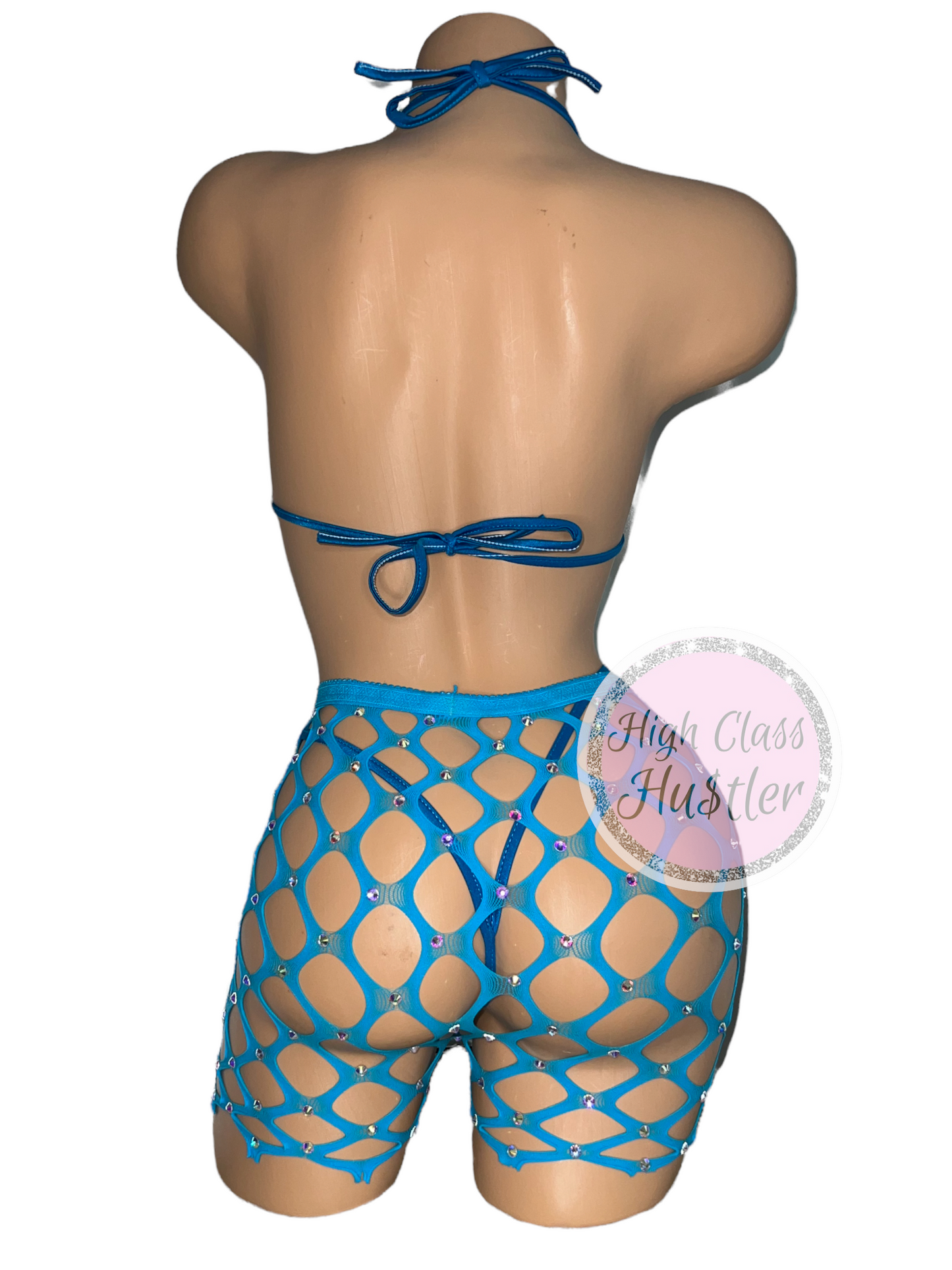 Turquoise Fishnet Shorts Set